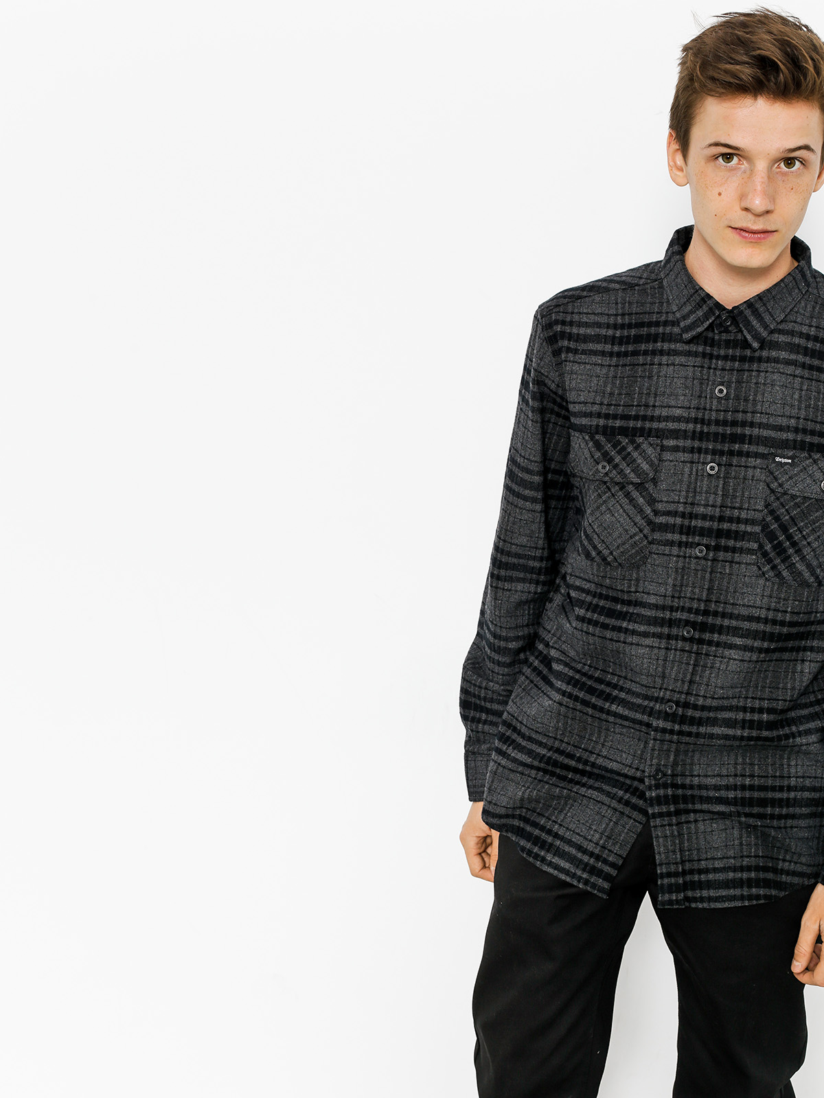 Brixton Shirt Bowery Flannel Ls (black/heather charcoal)