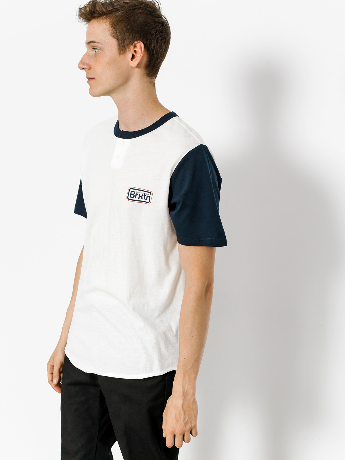 Brixton T-shirt Springfield Henley (off white/navy)