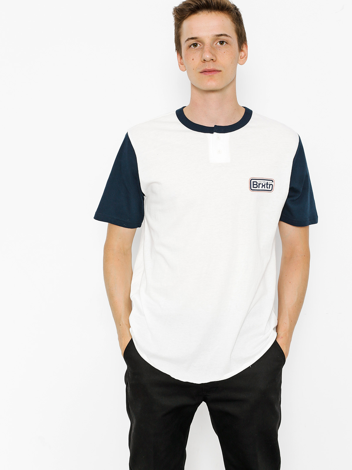 Brixton T-shirt Springfield Henley (off white/navy)