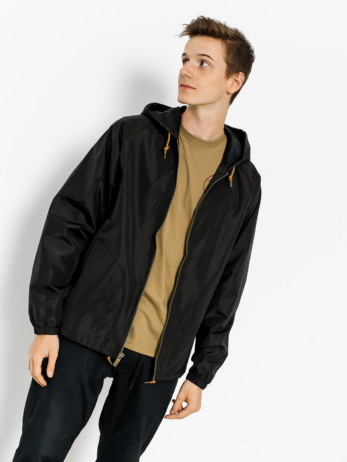 Brixton claxton black hooded windbreaker best sale