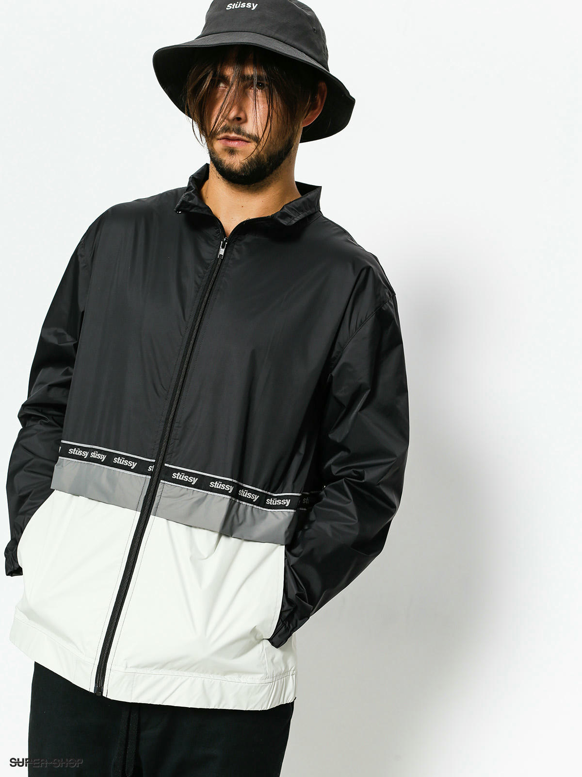 Stussy Jacket Nylon Warm Up Jacket (black)