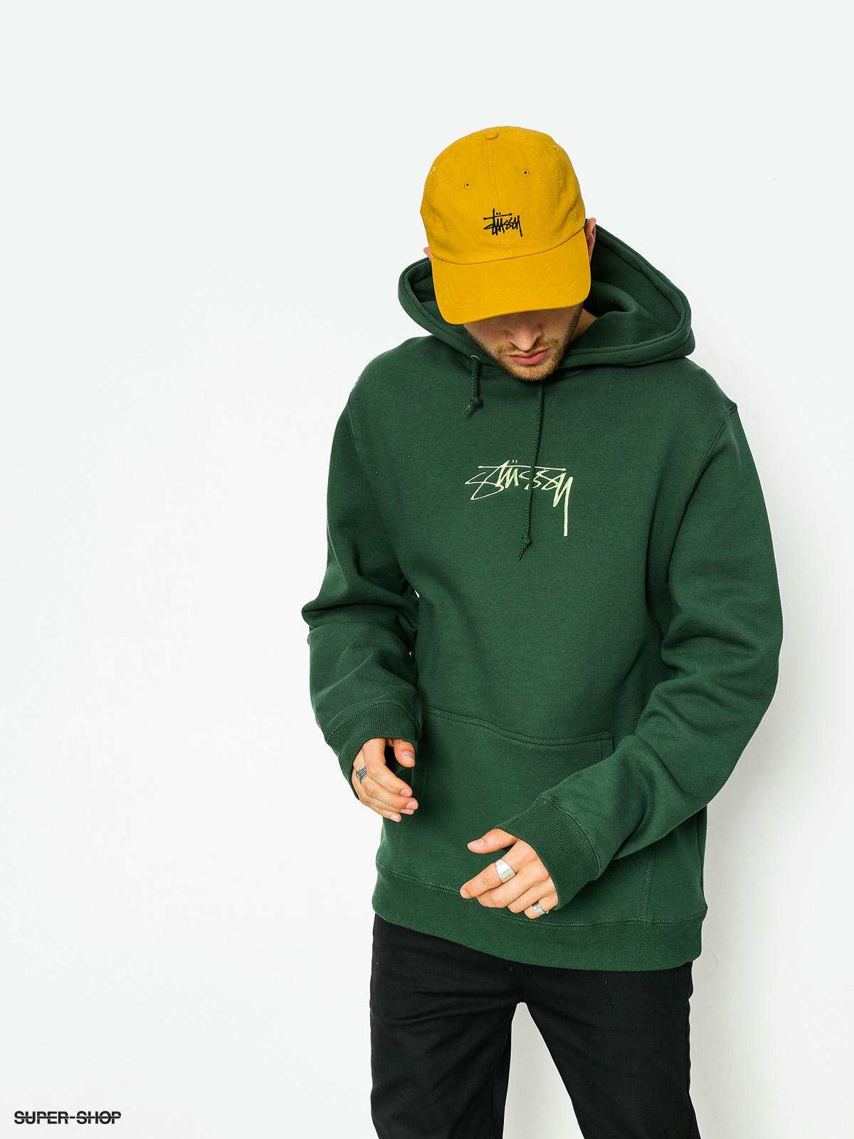 dark green stussy hoodie