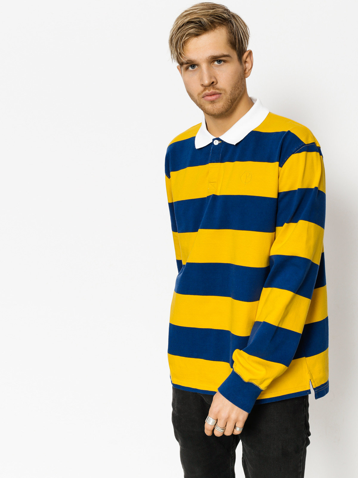 Polar Skate Polo t-shirt Block Stripe Ls (navy/yellow)