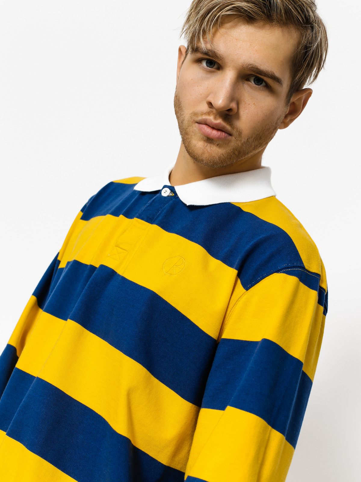 Polar Skate Polo t-shirt Block Stripe Ls (navy/yellow)