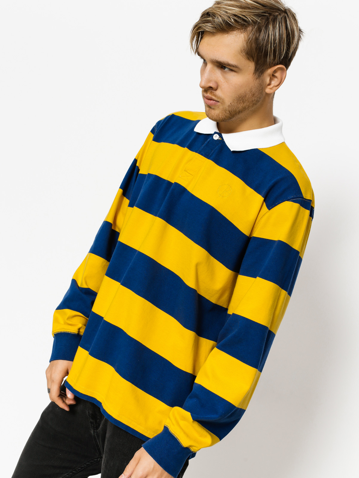 Polar Skate Polo t-shirt Block Stripe Ls (navy/yellow)