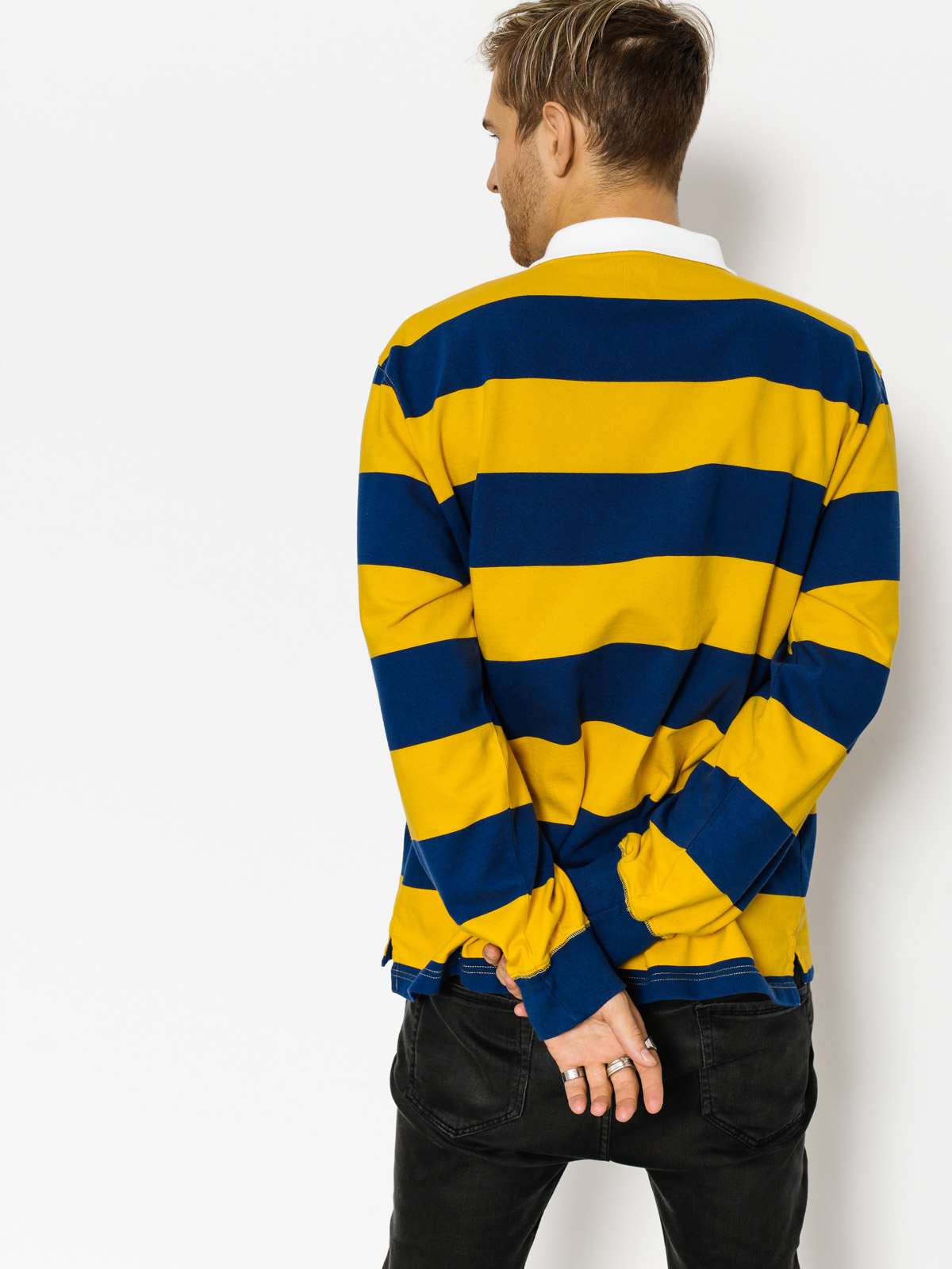 Polar Skate Polo t-shirt Block Stripe Ls (navy/yellow)