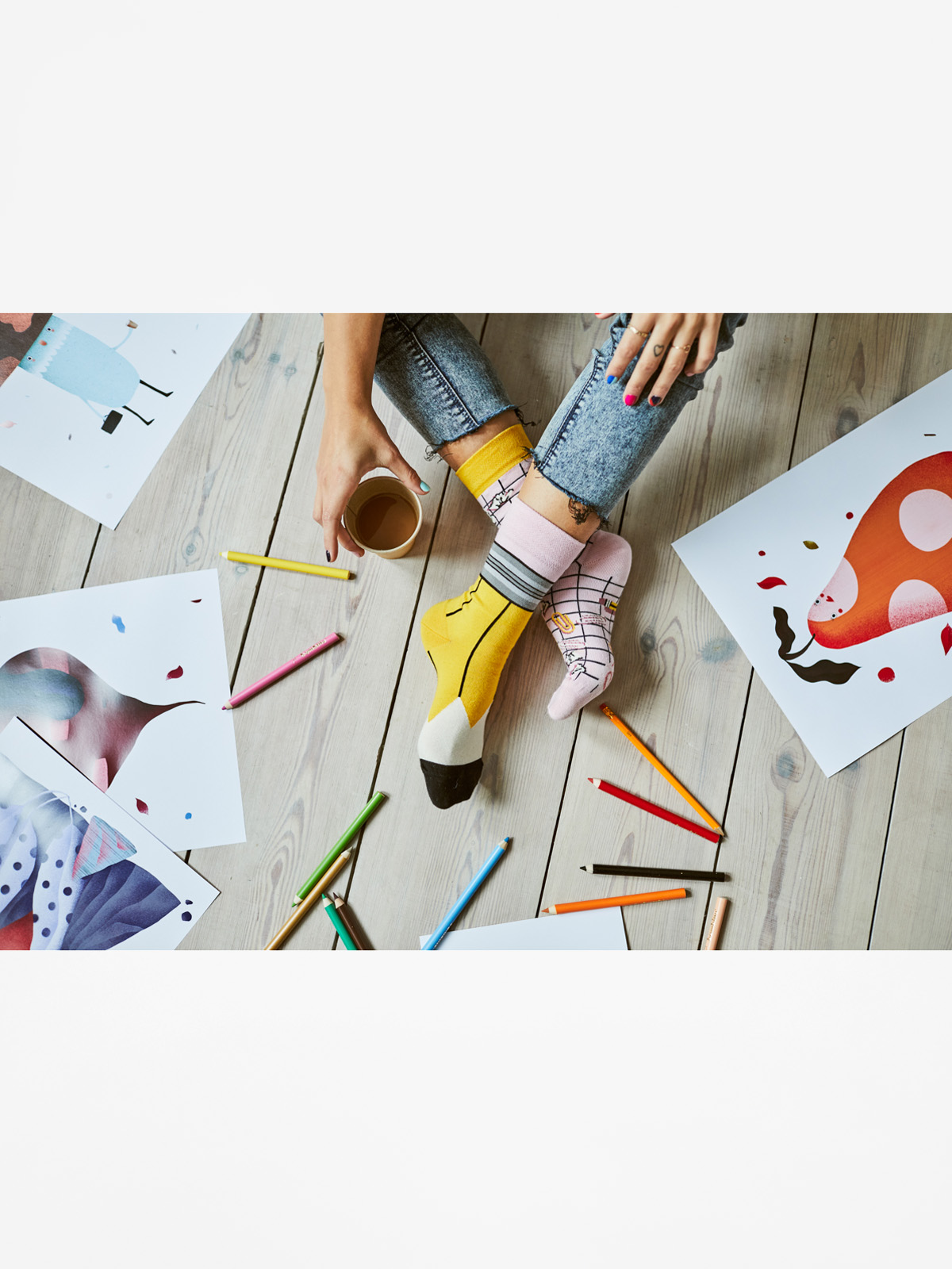 Many Mornings Socks Paperwork (yellow/pink)