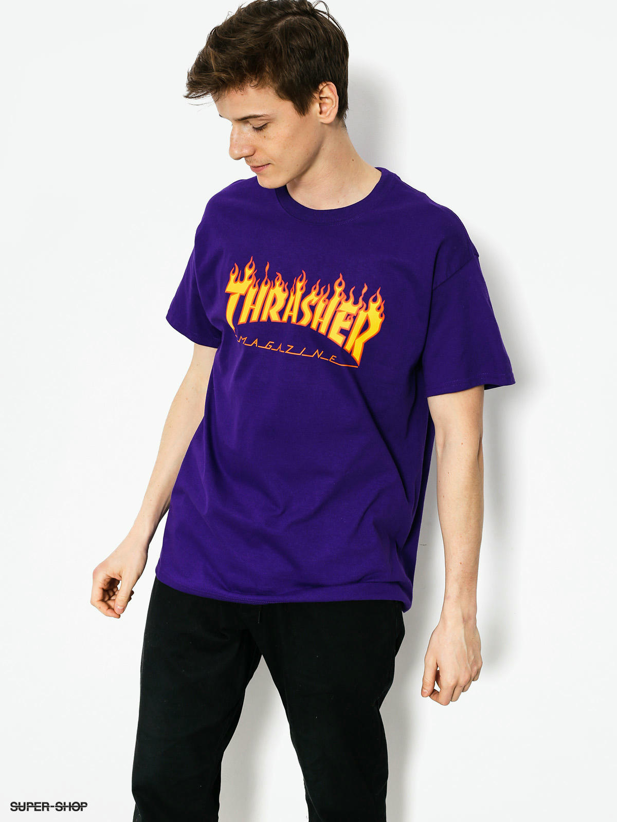 thrasher purple flame shirt