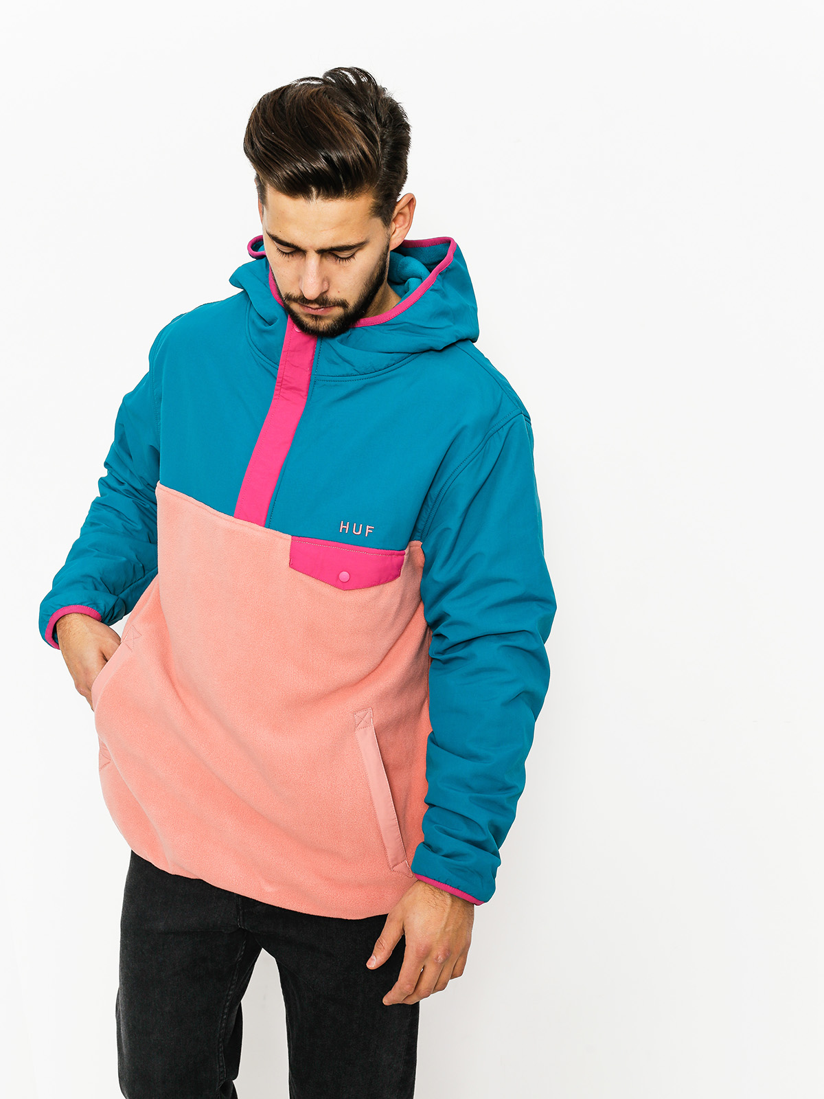 Mens HUF hoodie Fleece Muir (dark teal)