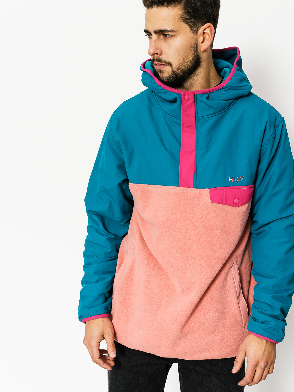 Mens HUF hoodie Fleece Muir (dark teal)