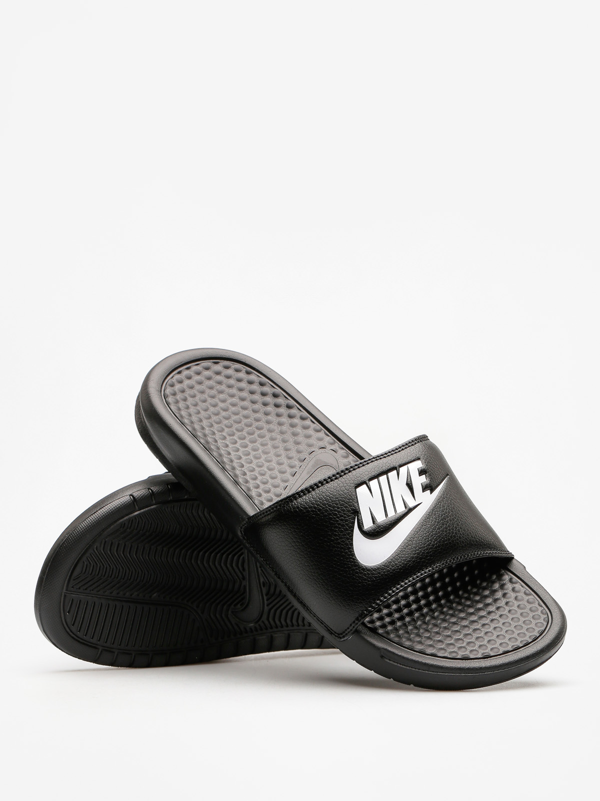 Black and white nike flip flops on sale