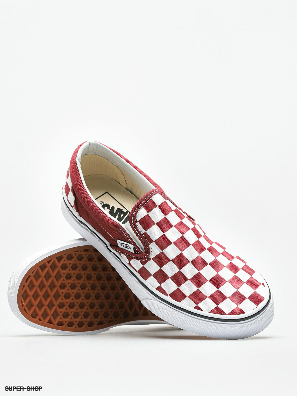 apple and white checkered vans