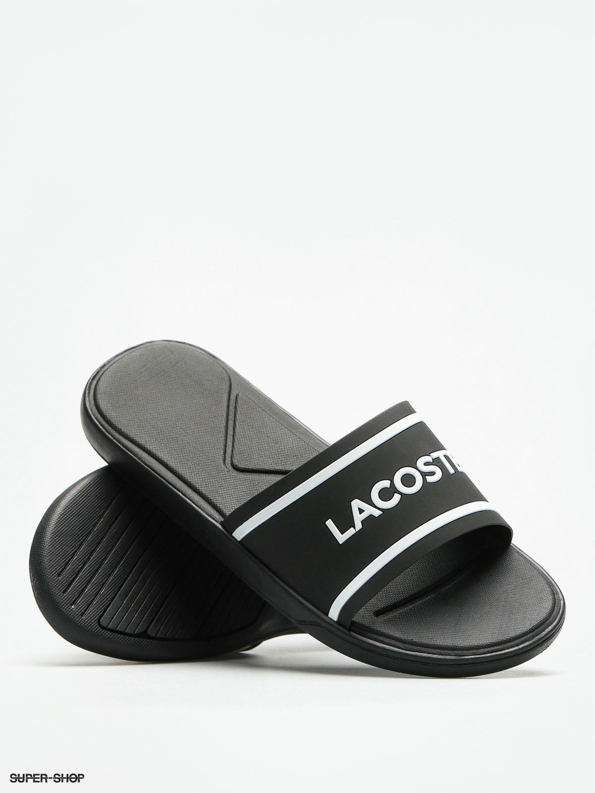 lacoste slides black and white