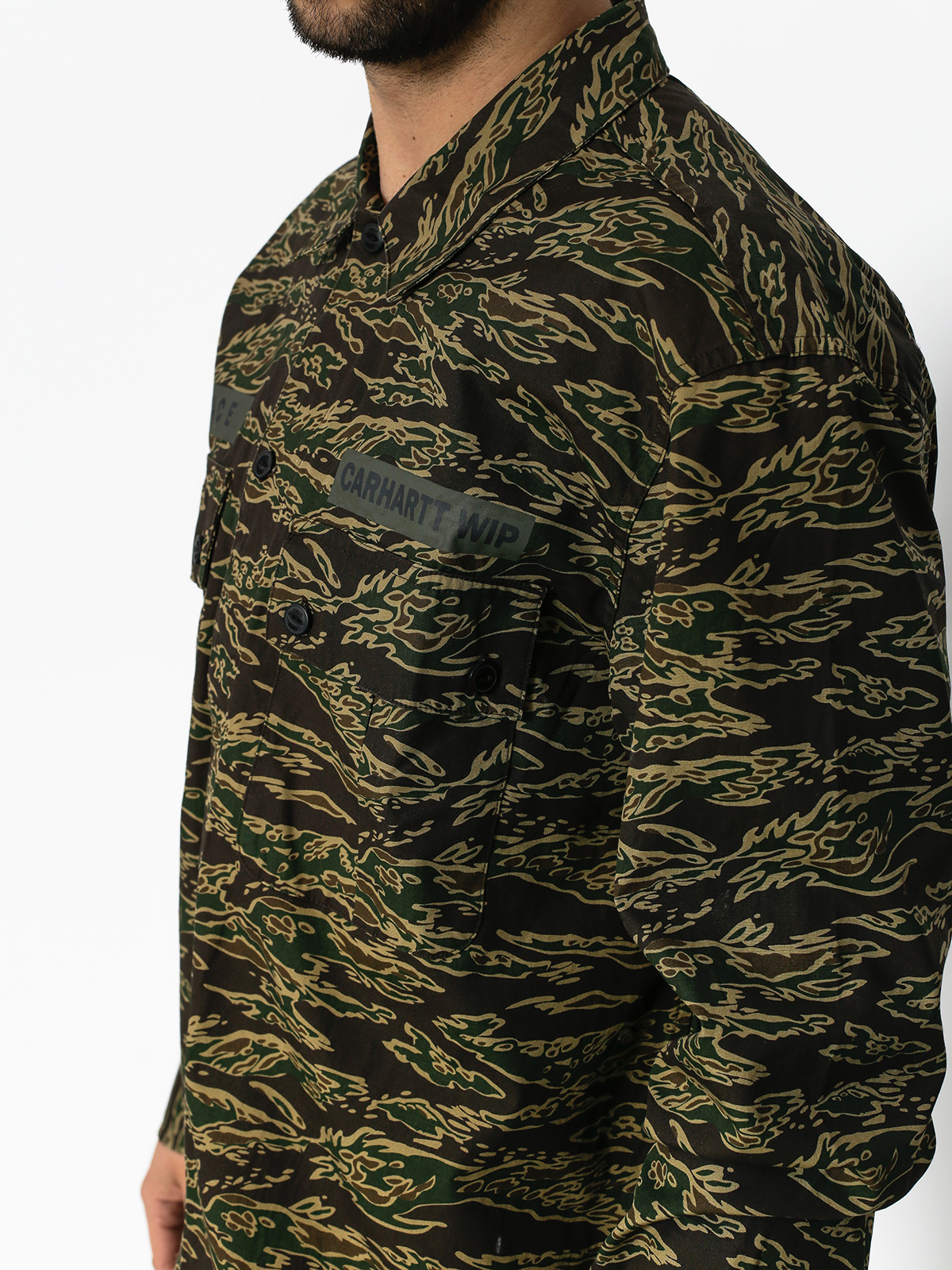 carhartt camo button up shirt