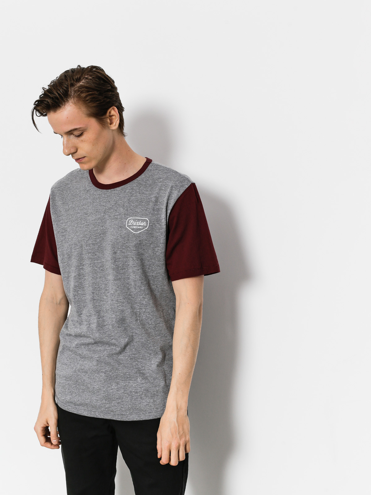 Brixton T-shirt Novato Knit (heather grey/maroon)