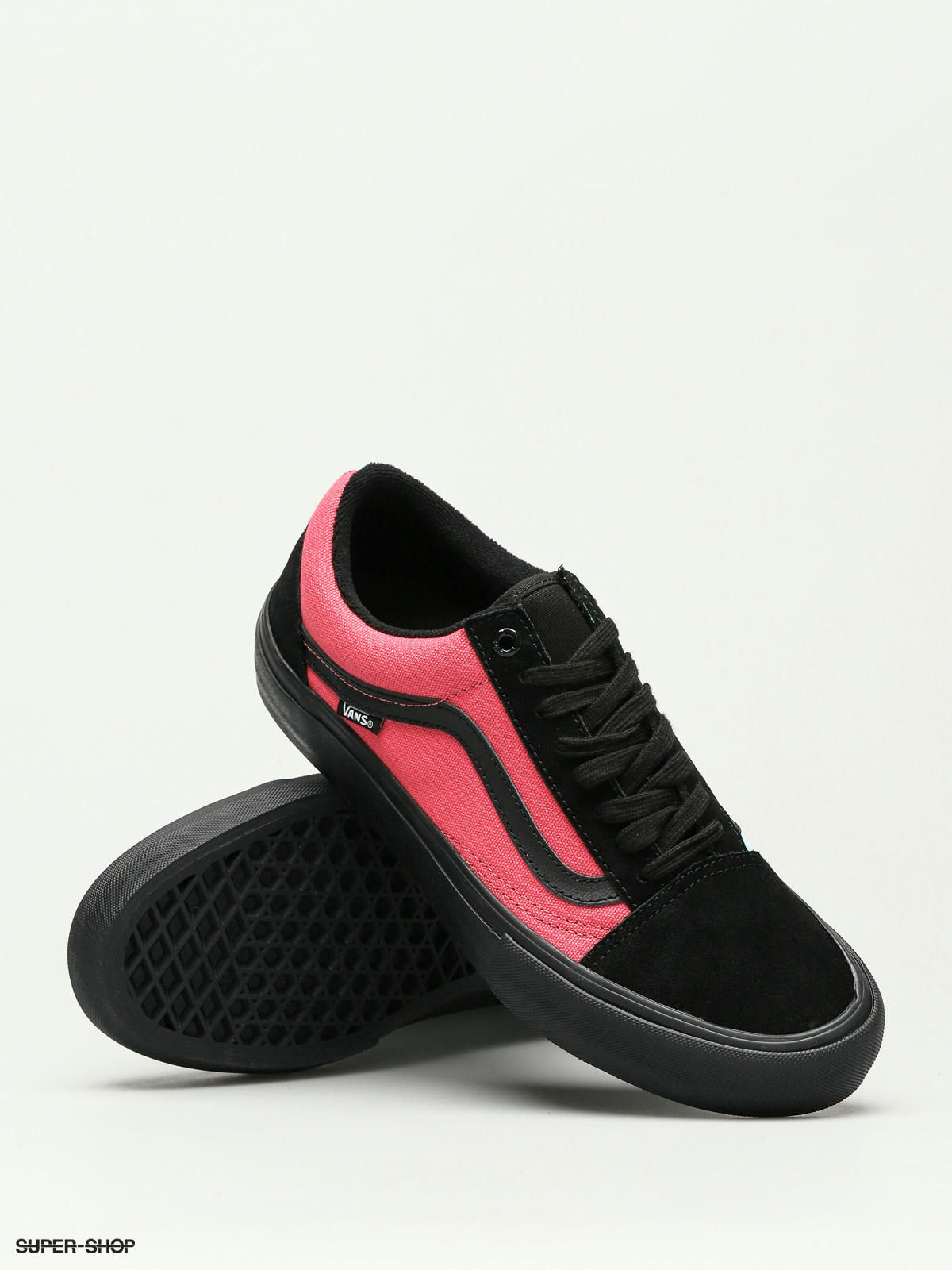 vans old skool pro asymmetrical black pink & blue skate shoes