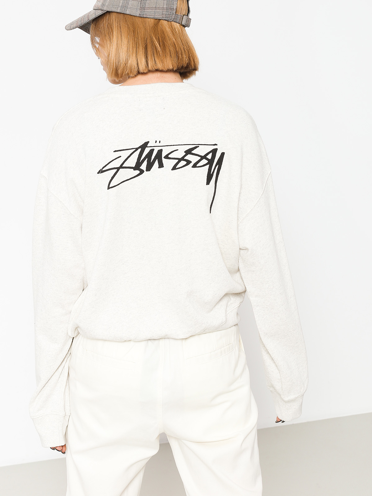 Stussy Sweatshirt Ezra Cropped Baggy Wmn (white heather)