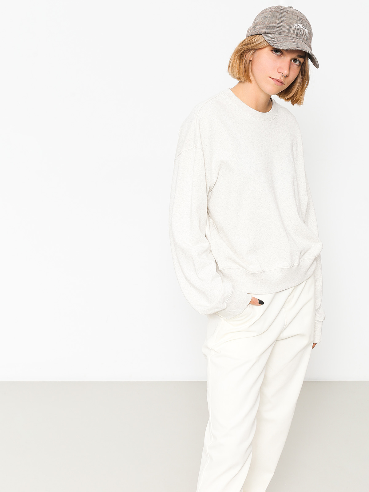 Stussy Sweatshirt Ezra Cropped Baggy Wmn (white heather)