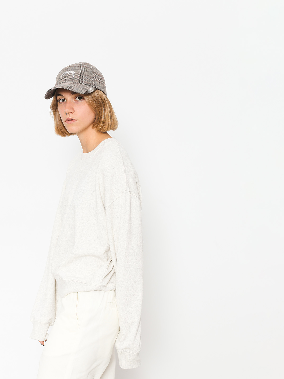 Stussy Sweatshirt Ezra Cropped Baggy Wmn (white heather)