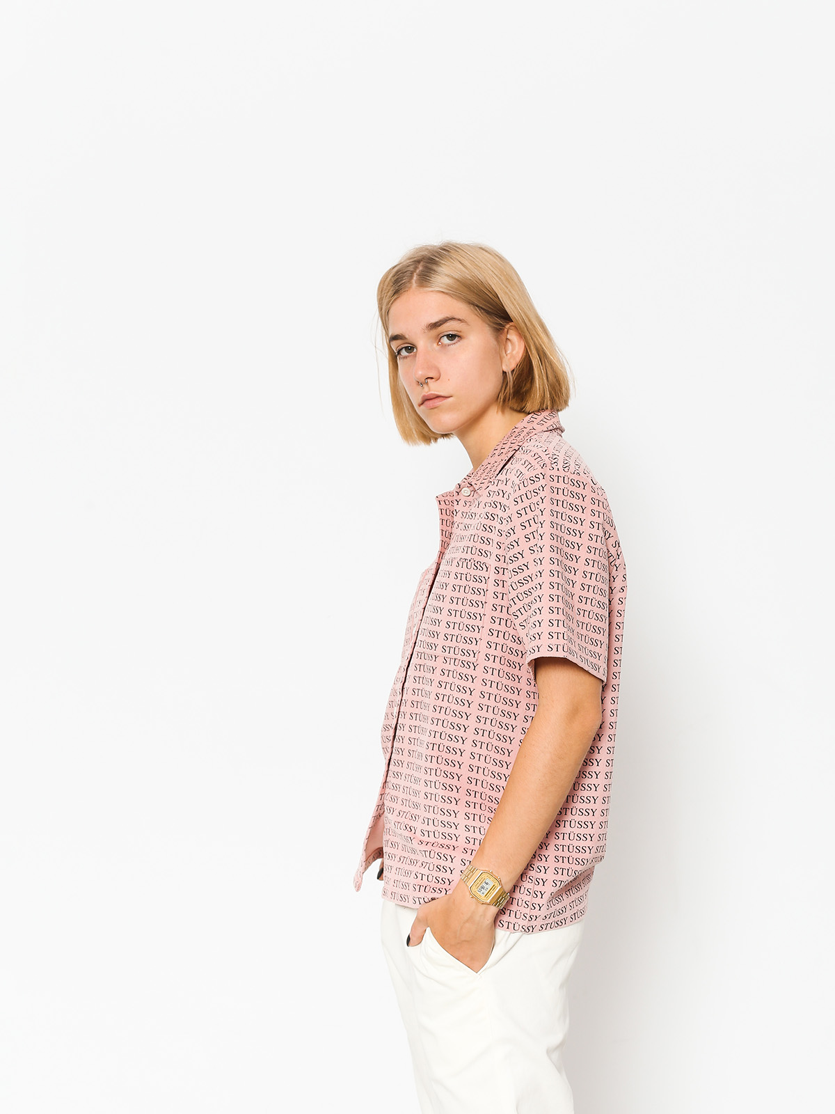 Stussy Shirt Eva Printed Corduroy Wmn (pink)