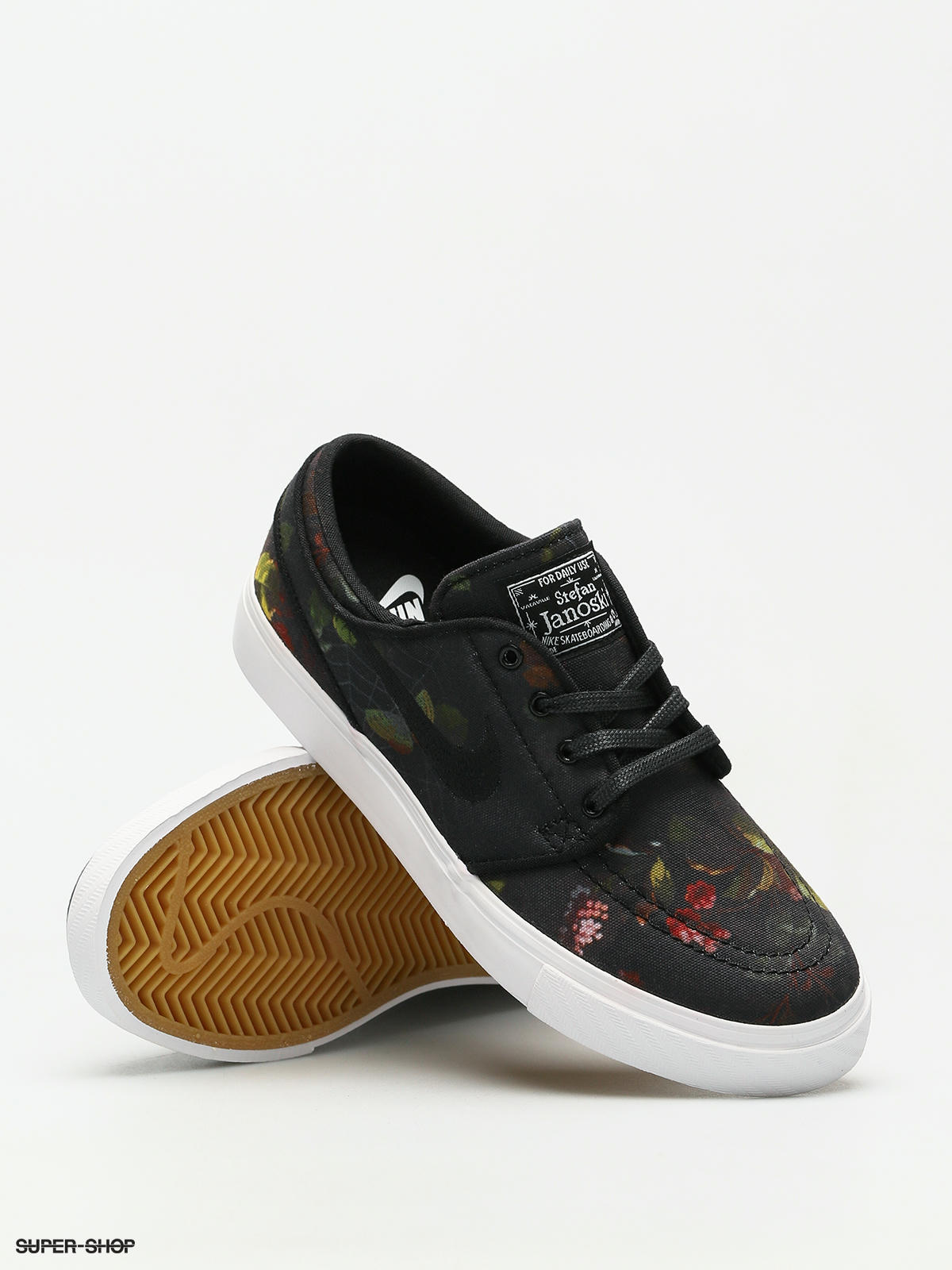 sb zoom stefan janoski black floral sail skate shoes