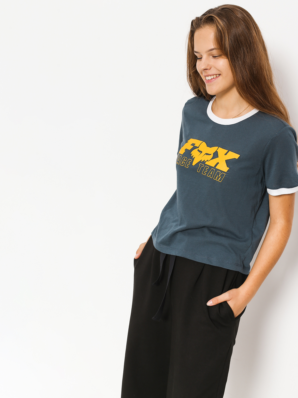 Fox T-shirt Race Team Crop Wmn (nvy)
