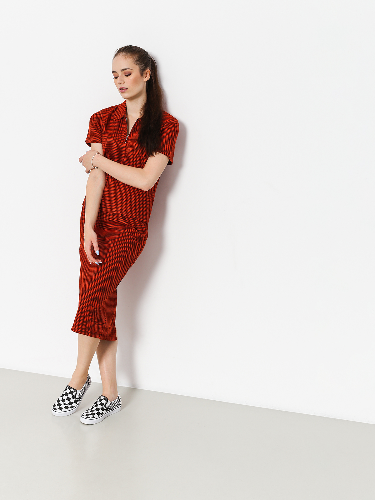 Stussy Polo t-shirt Faye S Sl Zip Collar Wmn (orange)