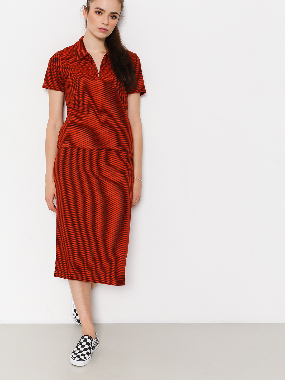 Stussy Polo t-shirt Faye S Sl Zip Collar Wmn (orange)