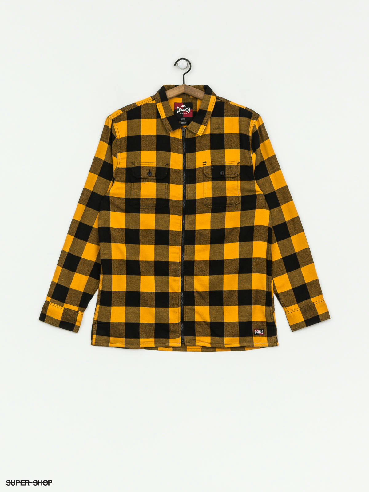 vans black and yellow flannel