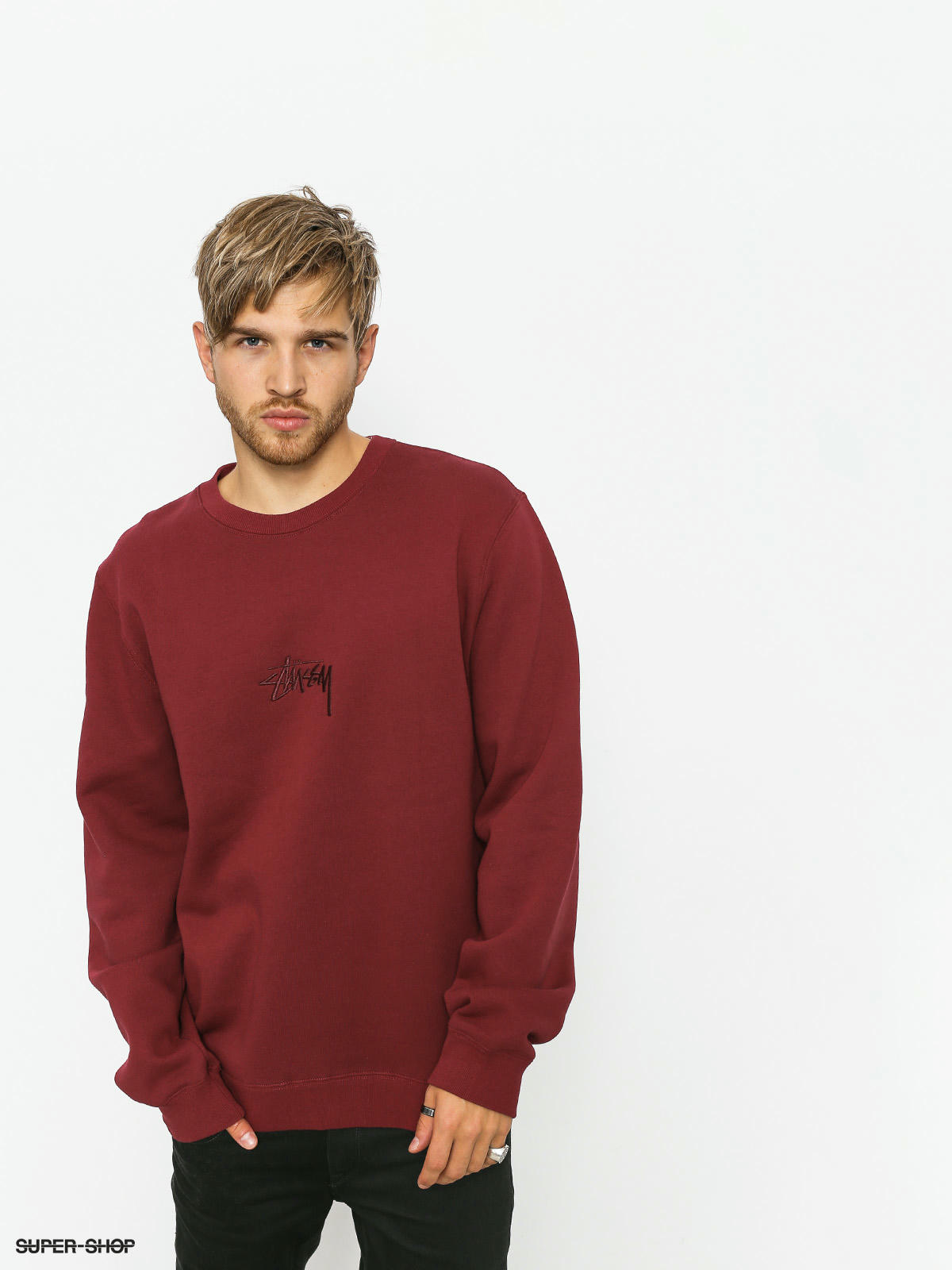 Stussy burgundy discount sweatshirt