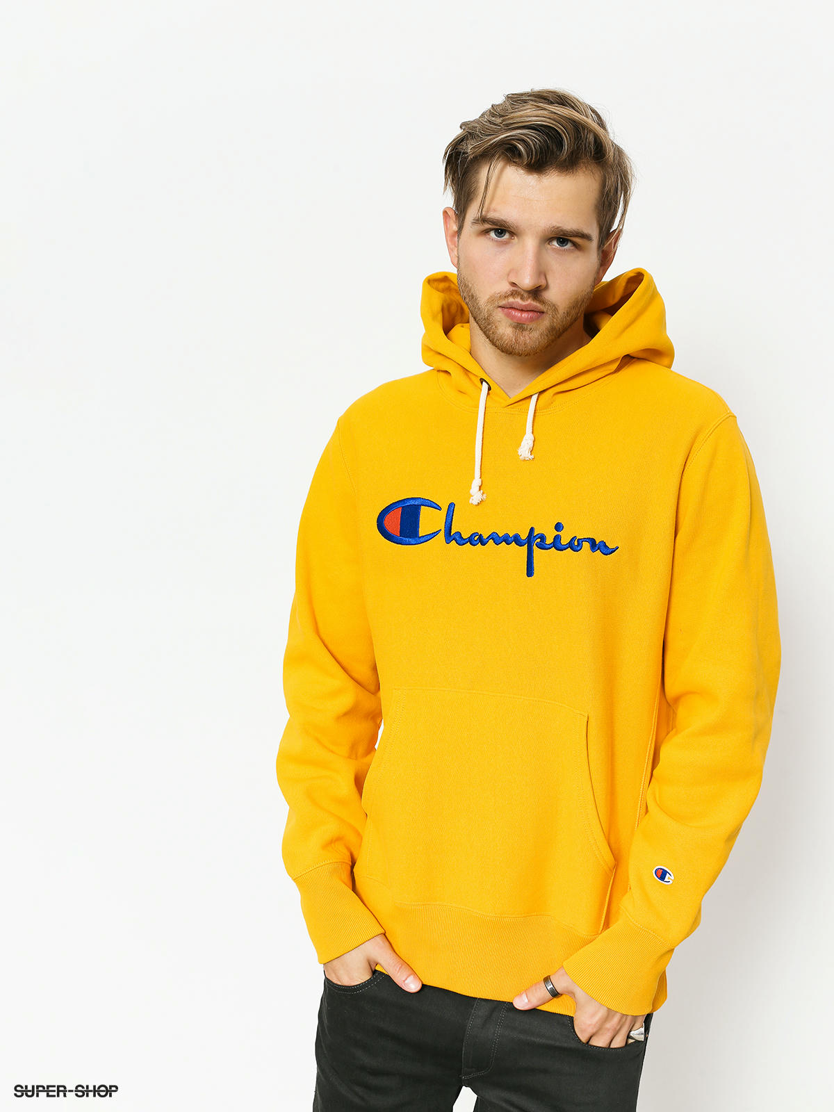 champion hooded sweatshirt yellow