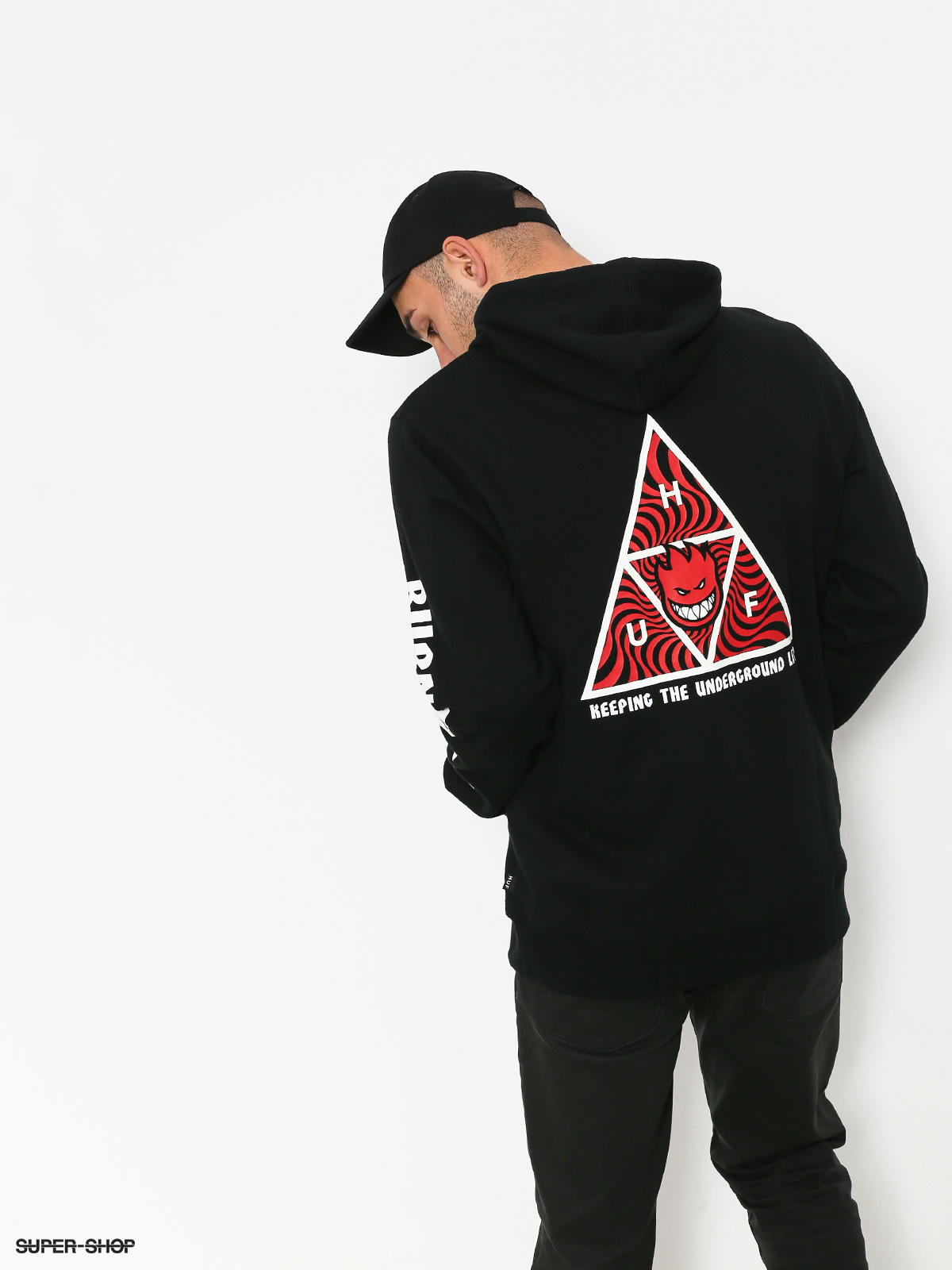 huf x spitfire triangle black hoodie