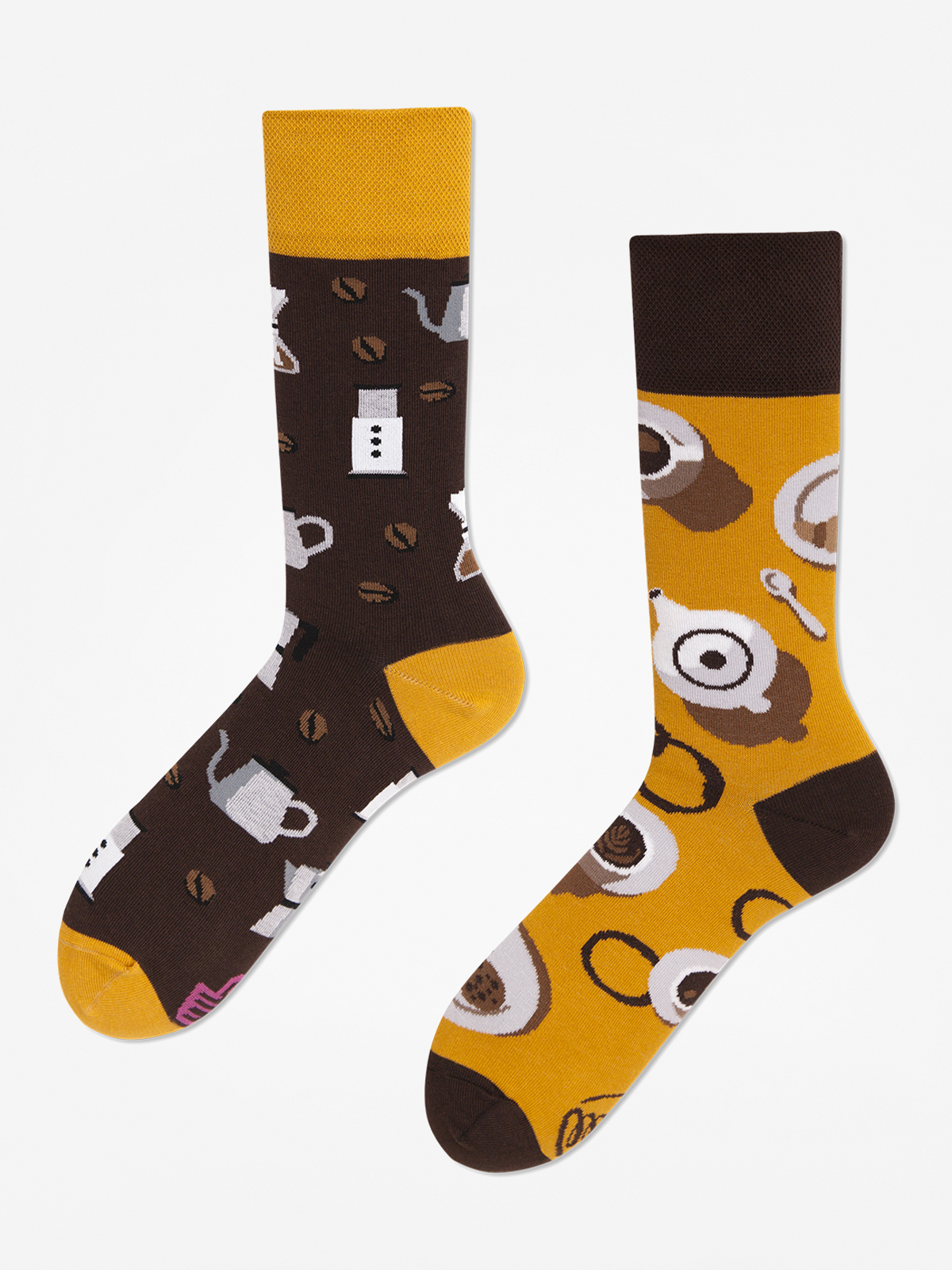 Many Mornings Coffee Lover Socks (brown/mustard)